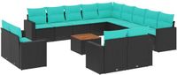 vidaXL 14-delige Loungeset met Kussens, Poly Rattan, Zwart