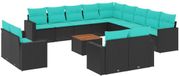 vidaXL 14-delige Loungeset met Kussens, Poly Rattan, Zwart