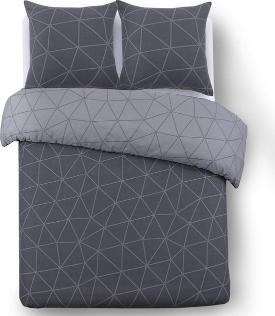 VISION Hugo Dekbedovertrek - Donkergrijs - 200x200cm - Katoen