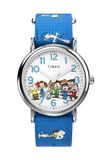 Timex Timex X Peanuts Weekender The Gang's All Here Kwarts Analoog Horloge Blauw En Zilverkleurig Kast Gemaakt Van 100% Messing En Loodarme Messinglegering En Een Armband Van 100% Stof 38 TW2W19400VV