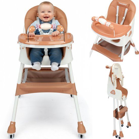 Twinky® Kinderstoel MAXI - 3-in-1 Kinderwagen Set - Bruin - Meegroeistoel - Verstelbaar - Inclusief Eetblad