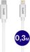 Buddi Flex | USB-C naar Lightning Kabel 20W Fast Charge | Power Delivery | 480Mbps Dataoverdracht | Gevlochten Nylon | 0,3M | Korte kabel | Wit