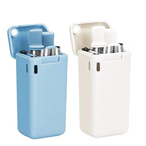 AVANA Herbruikbare roestvrijstalen rietjes - set van 2 - wit/lichtblauw