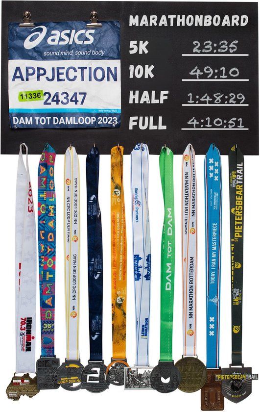 MarathonBoard™ Medaillehanger - Zwart - Hout - 50x30cm - Inclusief Montageset & Krijt