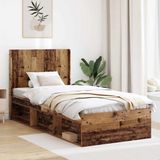 vidaXL Bedframe met opbergruimte en hoofdbord Oud hout 90 x 200 cm