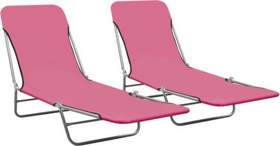 vidaXL Ligbedden inklapbaar 2 stuks staal en stof roze