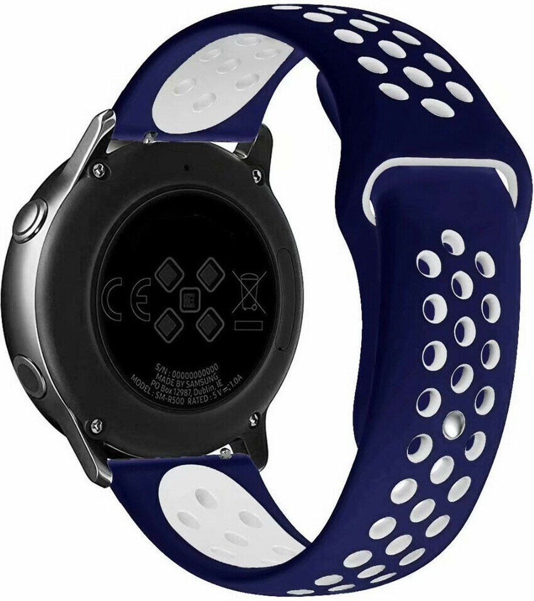 Strap-it Smartwatch bandje 22mm - sport bandje blauw/wit - geschikt voor Samsung Galaxy Watch / Huawei / Amazfit