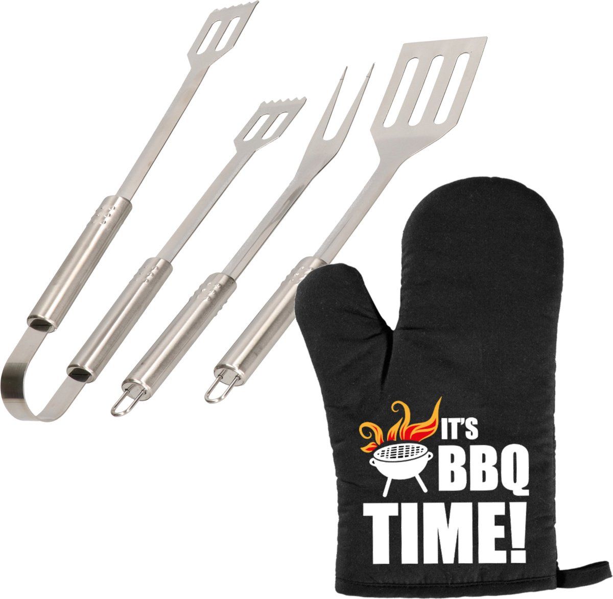 Trendo Barbecue Gereedschap Set - 3-Delig - RVS - 33 cm - Met BBQ Handschoen - Vaderdag Cadeau
