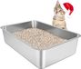 Merkloos Kattenbak van roestvrij staal in zilver, 50 x 35 x 15 cm, met antislip rubberen voetjes
