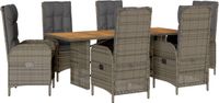 vidaXL 7-delige Tuinset met Kussens, Poly Rattan, Grijs
