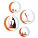BAKAJI Set van 4 wandplanken, modern design, rond, plank, 1 plank van MDF-hout, kleur wit, verschillende maten (oranje)