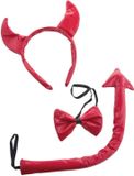 Funny Fashion Duivels verkleed setje - hoorntjes diadeem en staart/strik - rood