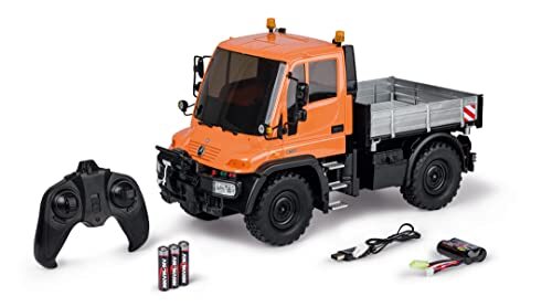 Carson 500907720 1:12 MB Unimog U300 2.4G 100% RTR - op afstand bestuurd voertuig, RC Unimog met functies, 100% complete set oranje