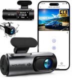 WOLFANG Dashcam Auto Voor Achter 4K WiFi Dashcam, Ultra Nachtzicht, 170° Groothoek, WDR, 24-uurs parkeermodus, G-sensor, Loop Recording