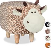 Relaxdays Kinderpoef met dieren design - pluche - houten poten - decoratie Giraf