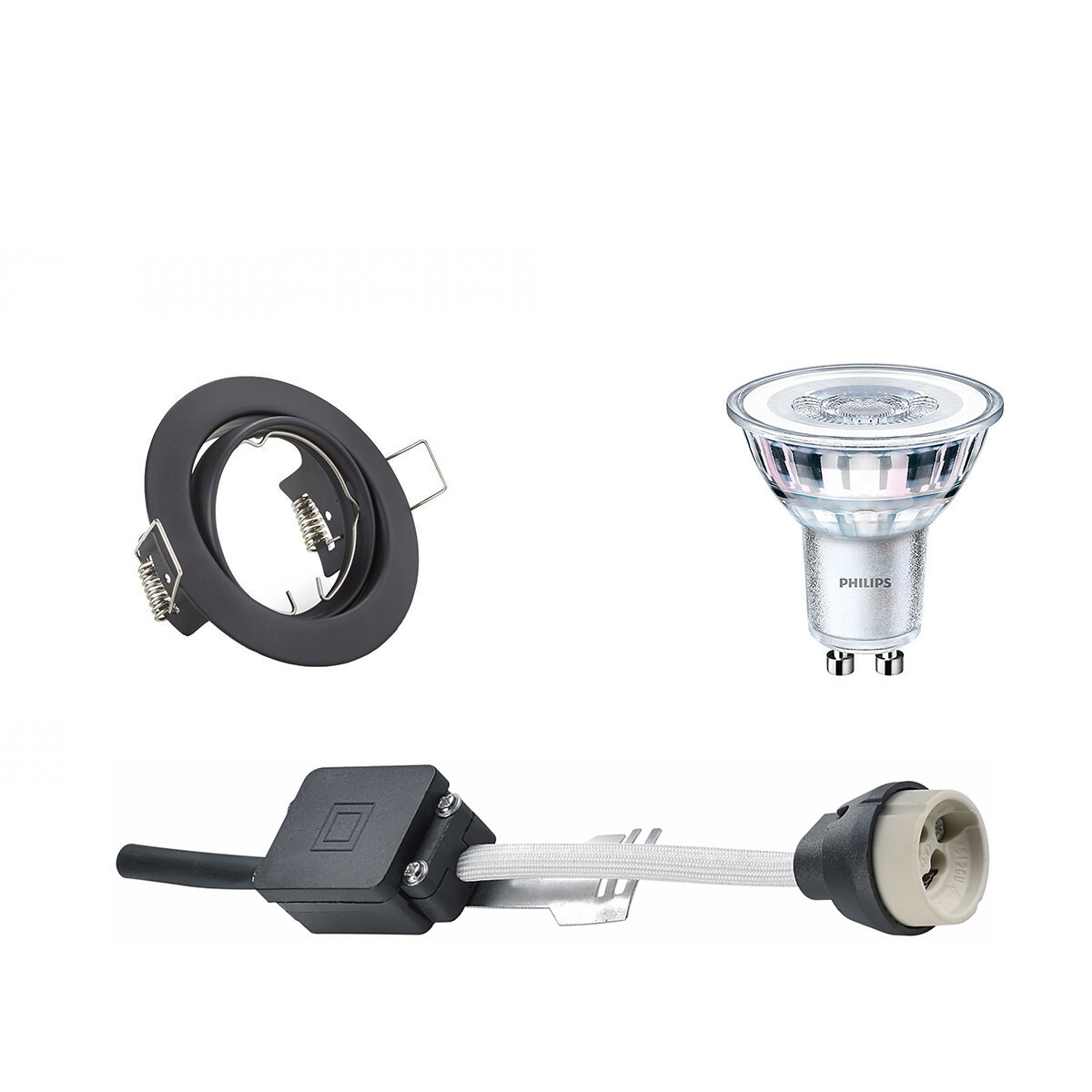 BES LED LED Spot Set - GU10 Fitting - Inbouw Rond - Mat Zwart - Kantelbaar Ø83mm - Philips - CorePro 830 36D - 4.6W - Warm Wit 3000K