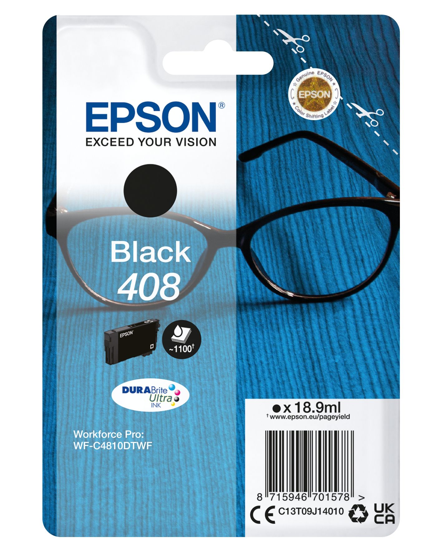 Epson 408 Black Ink Cartridge - Original - 1100 Pages - WorkForce Pro WF-C4810DTWF