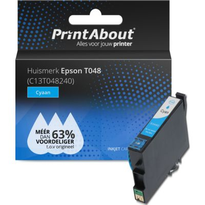 PrintAbout Huismerk Epson T0482 (C13T048240) Inktcartridge Cyaan