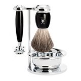 MÜHLE MLE - 4-delige scheerset puur dassenhaar / scheermes - VIVO serie - grepen edelhars zwart