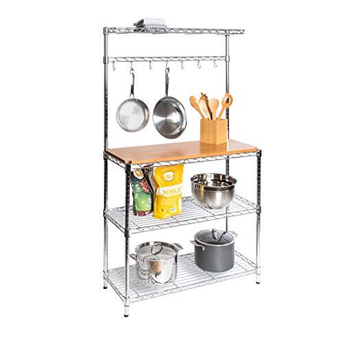 Seville Classics Baker's Rack voor keukens, massief houten bovenblad, 34 x 91,4 x 160 cm, zink