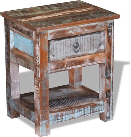 vidaXL Bijzettafel met lade 43x33x51 cm massief gerecycled hout