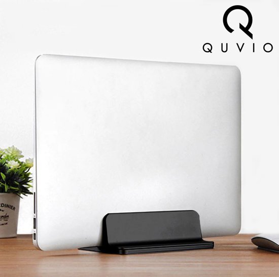 QUVIO Aluminium Verticale Laptop Standaard / In breedte verstelbaar / Voor elke laptop of Macbook / Verticale stand - Zwart