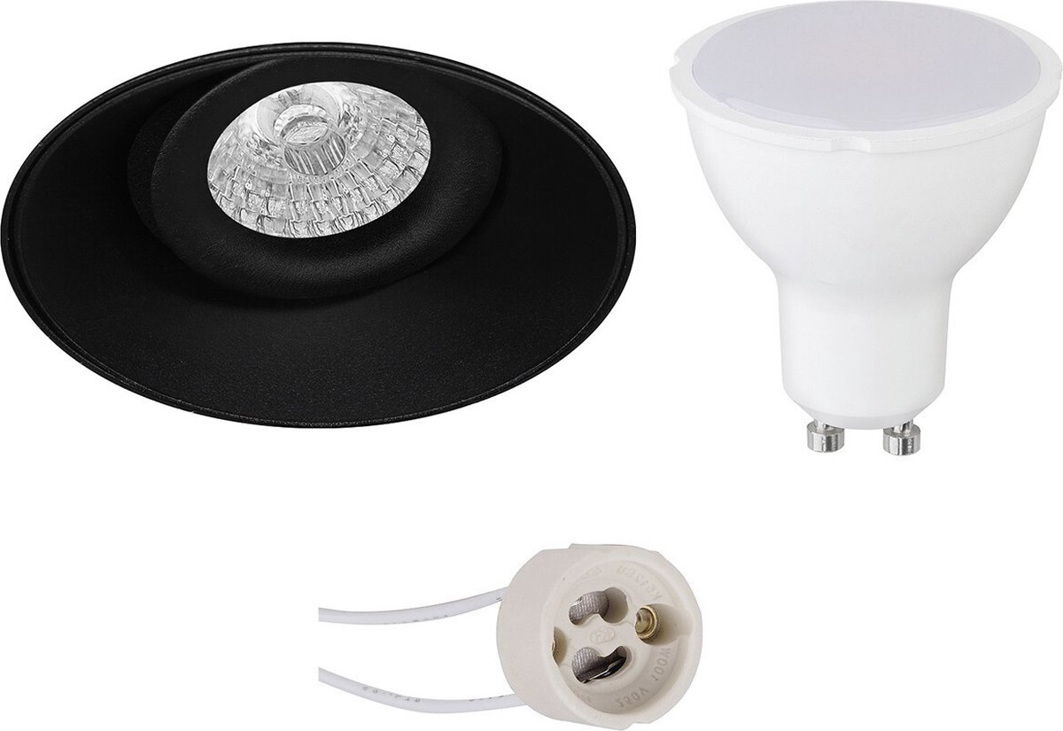 Qualu LED Spot Set - Proma Nivas Pro - GU10 Fitting - Inbouw Rond - Mat Zwart - 4W - Helder/Koud Wit 6400K - Trimless - Kantelbaar - Ø150mm