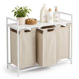 Merkloos Relaxdays Wasmand - 3 vakken - met plank - wit-beige