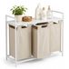 Merkloos Relaxdays Wasmand - 3 vakken - met plank - wit-beige