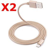 Little Boutik X2 Metaal Nylon Versterkte Kabel USB voor iPhone 1,5 m Gevlochten Goudkleur Compatibel iPhone 5s/6/6S/7/8/X