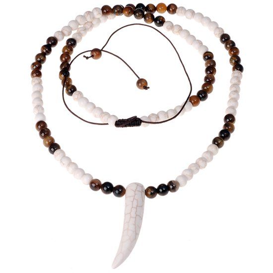 Memphis Accessories Heren ketting Hoorn Tijgeroog kralen