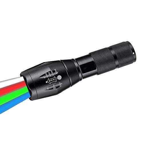 WESLITE 4-in-1 LED-zaklamp met rood groen wit blauw licht, multi-kleuren tactische zaklamp buiten wegsignaal zaklamp zoombare handfakkels voor astronomie nachtzicht wandelen (4 kleuren)