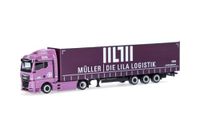 Herpa vrachtwagen model MAN eTGX GM volumehuif-oplegger "Müller - Die lila Logistik" (Baden-Württemberg/Besigheim), schaal 1:87, voor diorama, modelbouw, verzamelobject, Made in Germany, kunststof