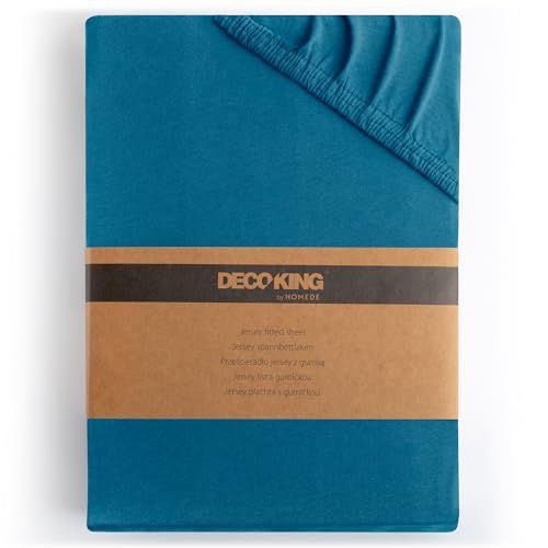 DecoKing Hoeslaken 200x220-220x240 cm 100% Gekamd Katoen Jersey Zacht Blauw Amber