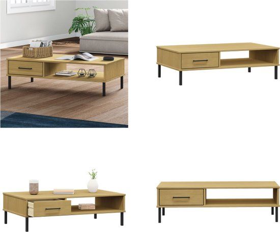 vidaXL Salontafel met metalen poten OSLO massief grenenhout bruin