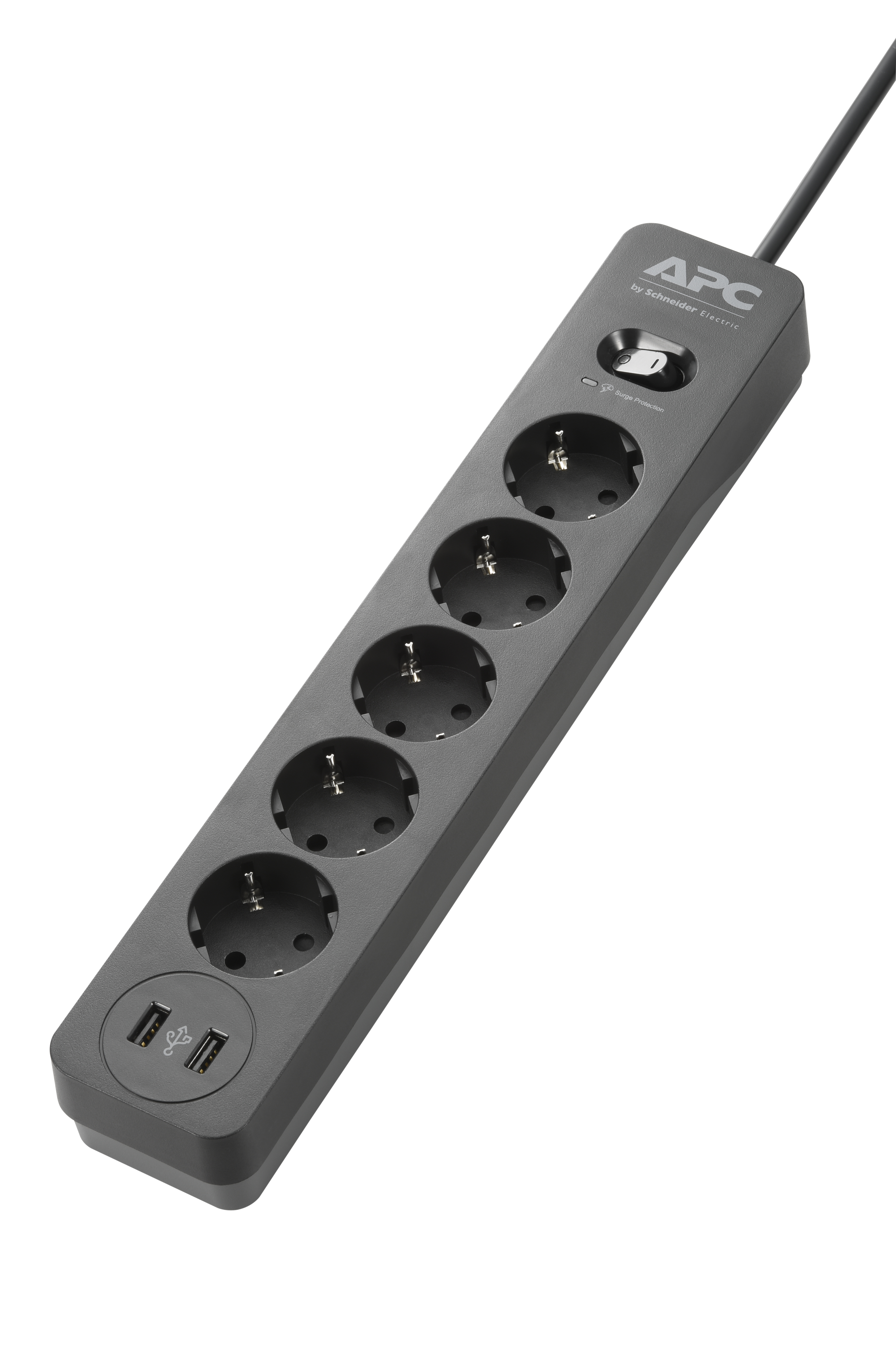 APC   APC PME5U2B-GR stekkerdoos met overspanningsbeveiliging 5x stopcontact + 2x USB Surge lader