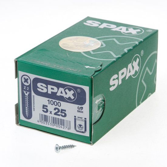 Spax Spaanplaatschroef platverzonken kop verzinkt pozidriv 5.0 x 25mm (1000 stuks)