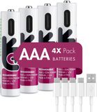 Uniross USB-C Oplaadbare AAA Li-ion Batterijen - 1.5V Constante Output - 400mAh - Set van 4 inclusief 4-in-1 Laadkabel