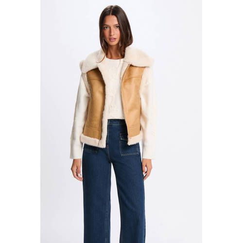 Morgan imitatieleren bodywarmer camel