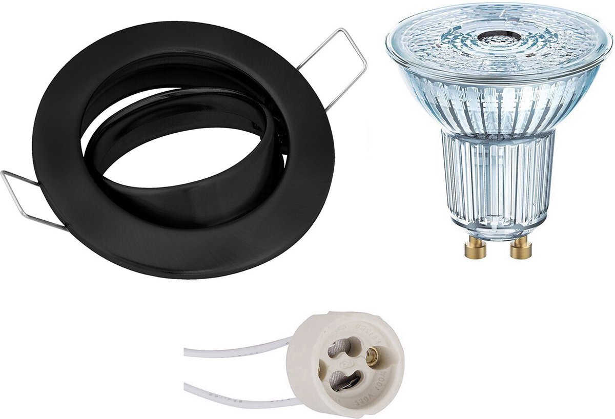 Qualu LED Spot Set - OSRAM Parathom PAR16 927 36D - GU10 Fitting - Dimbaar - Inbouw Rond - Mat Zwart - 5.5W - Warm Wit 2700K - Kantelbaar Ø82mm