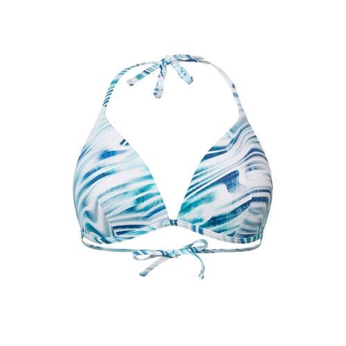 ESPRIT Women's Beach Triangle Bikini Top - Turquoise/White