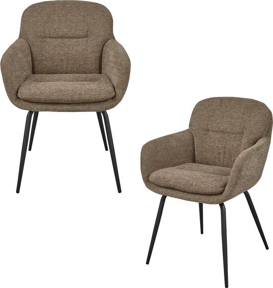 WOOOD Runa Eetkamerstoelen - Polyester - Donker Zand - Set van 2