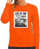 Bellatio Decorations Koningsdag sweater voor dames - vintage poster - oranje - oranje feestkleding S