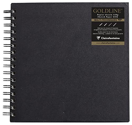 Clairefontaine - Ref 34238C - Goldline Wirebound Pad (64 witte vellen) - 20 x 20cm formaat, 140gsm papier, vierkante lay-out - zwarte hoes - geschikt voor droge technieken