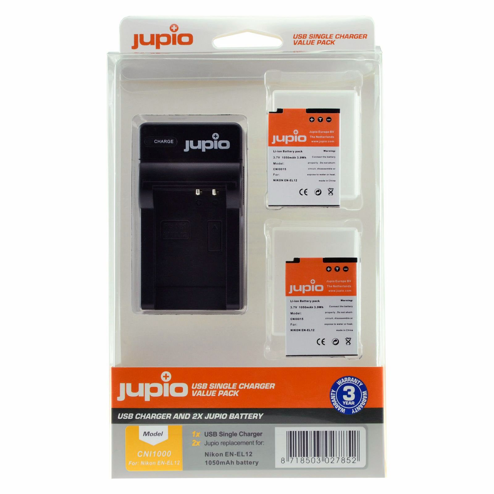 Jupio Kit met 2x Battery EN-EL12 + USB Single Charger