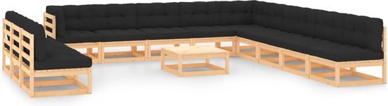 The Living Store Pallet Loungeset - Houten tuinmeubelset - Grenenhout - 70x70x67cm - Antraciet kussen