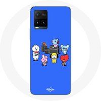 Maniacase Hoesje voor Vivo Y21s 2021 / Y21 2021 BTS BT21 Tata Chimmy Cooky Rj Koya Shooky Et Mang Jouent De la musique Fond Bleu