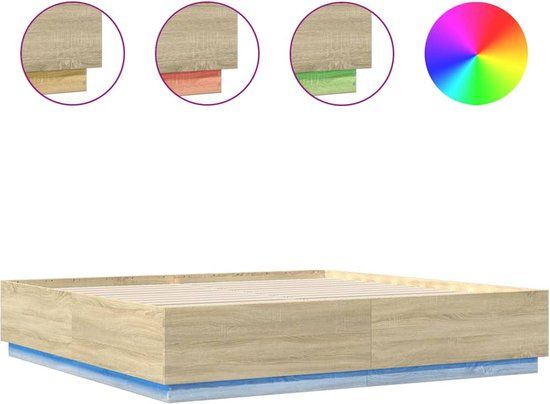 vidaXL Bedframe met LED-verlichting, Sonoma eiken, 200x200 cm