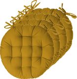 Atmosphera Tuinstoelkussens - 4x - okergeel - katoen - 38 x 38 x 6.5 cm - wicker zitkussen rond