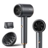DEWILY Haardroger met diffuser, 1800 W, sneldrogend, 3 temperatuurinstellingen/2 snelheden, compact, draagbaar, reisföhn met diffuser voor krullen, grijs
